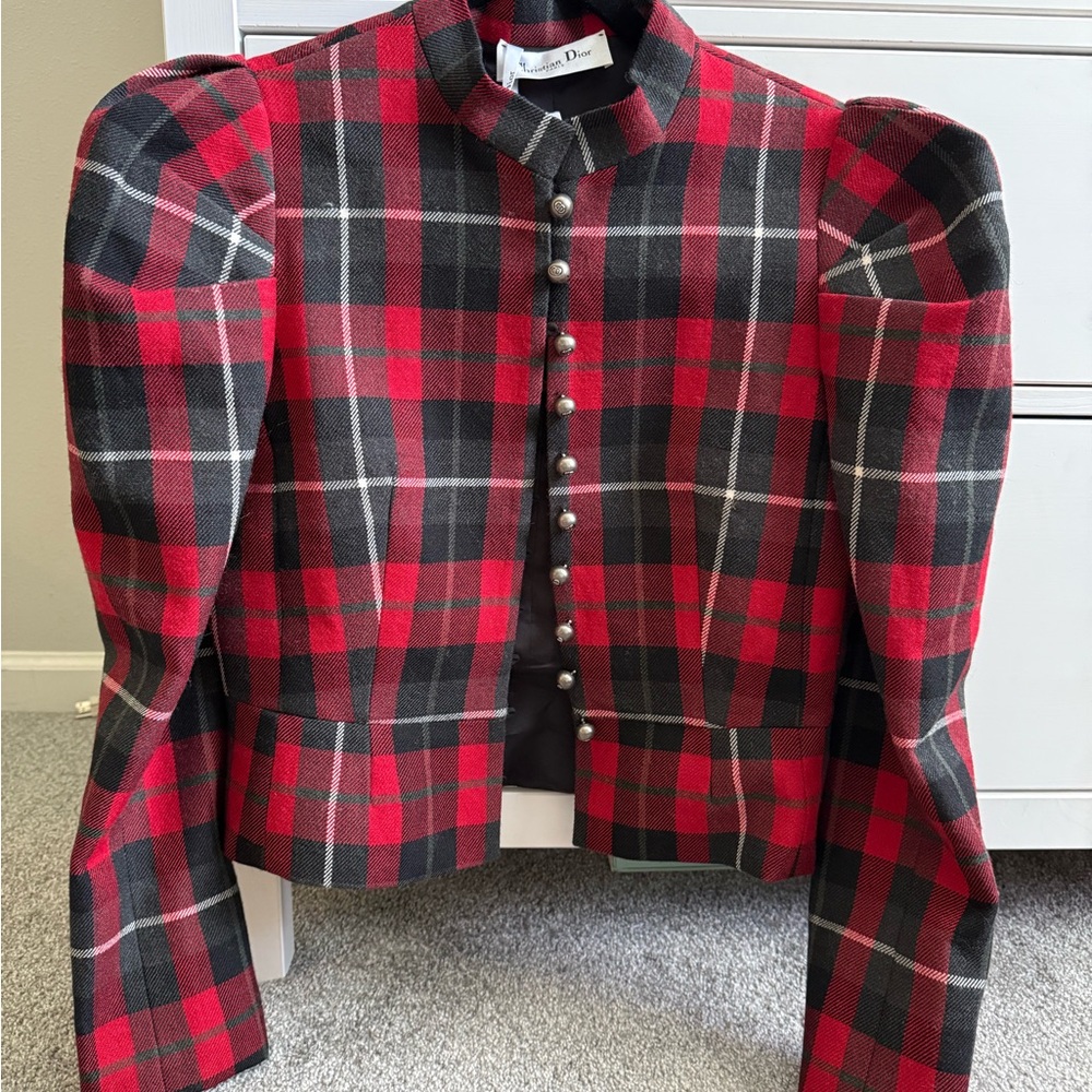 Dior Red and Black Plaid Blazer - Picture 3 of 9